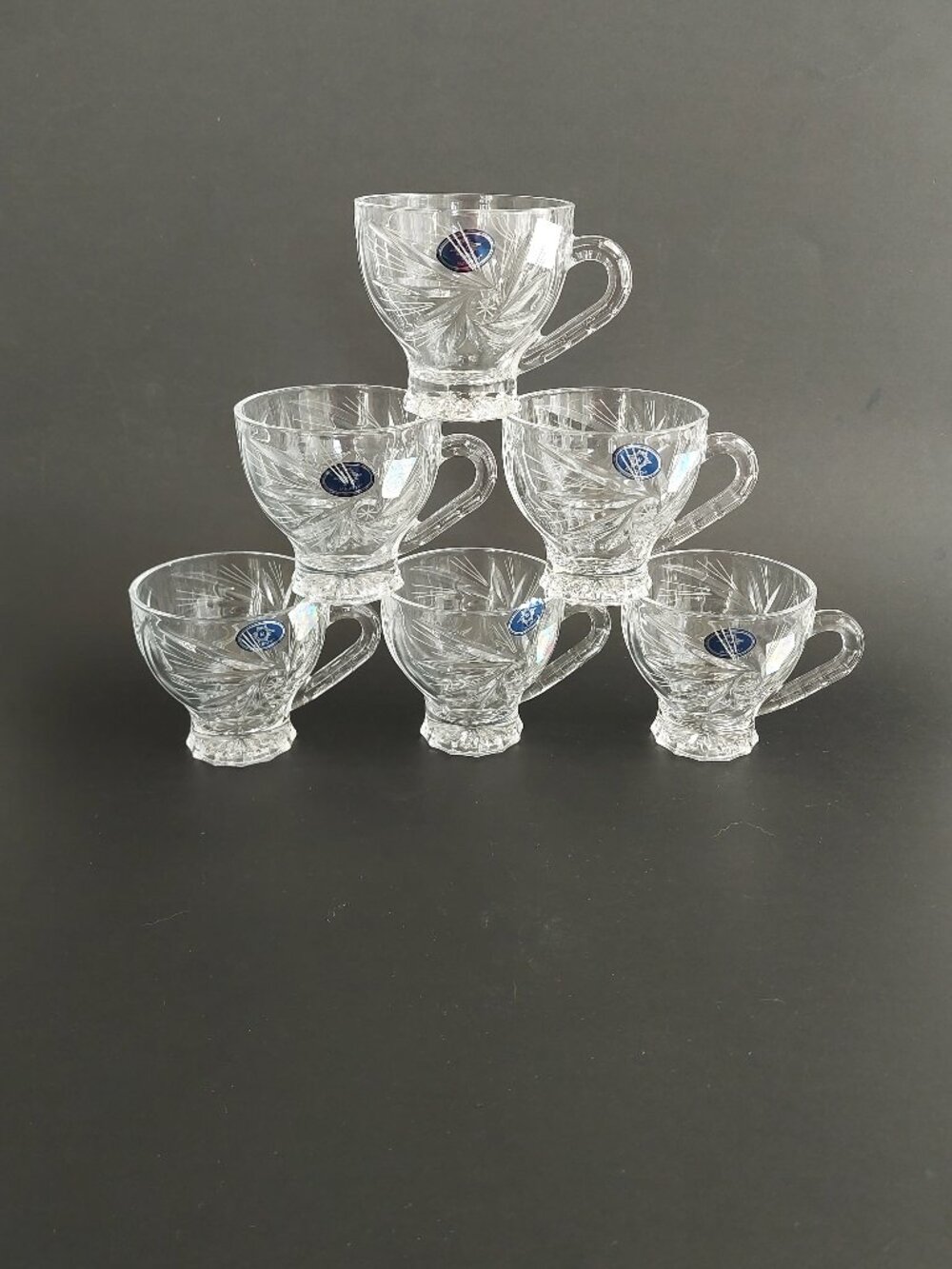 Set of 6 Vintage Majesty Original Crystal Cut Glass Punch Cups / Mugs